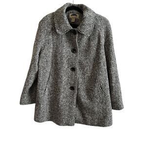 Mark Reed Vintage Black White 80% Wool Button Up Coat New York Style Jacket 14P